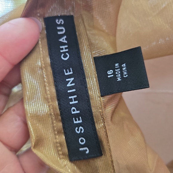 Josephine Chaus Silk Blend Sheer Relaxed Fit Metallic Gold Button Front Shirt - Picture 12 of 15